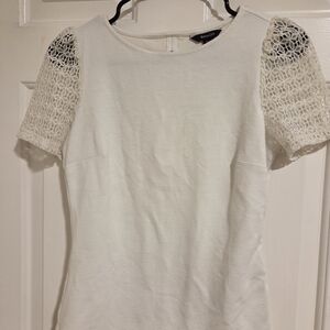 White Textured Top with Lace Sleeves